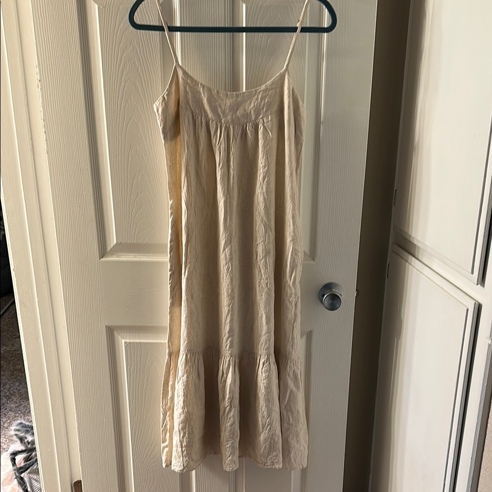 Linen Cream Spaghetti Strap Dress